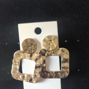 Gold-Tone Hammered Square Earrings